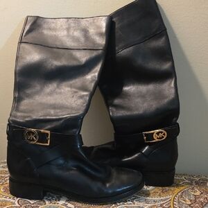Michael Kors Fulton Harness Riding Boots Black Leather Knee-High Size 8